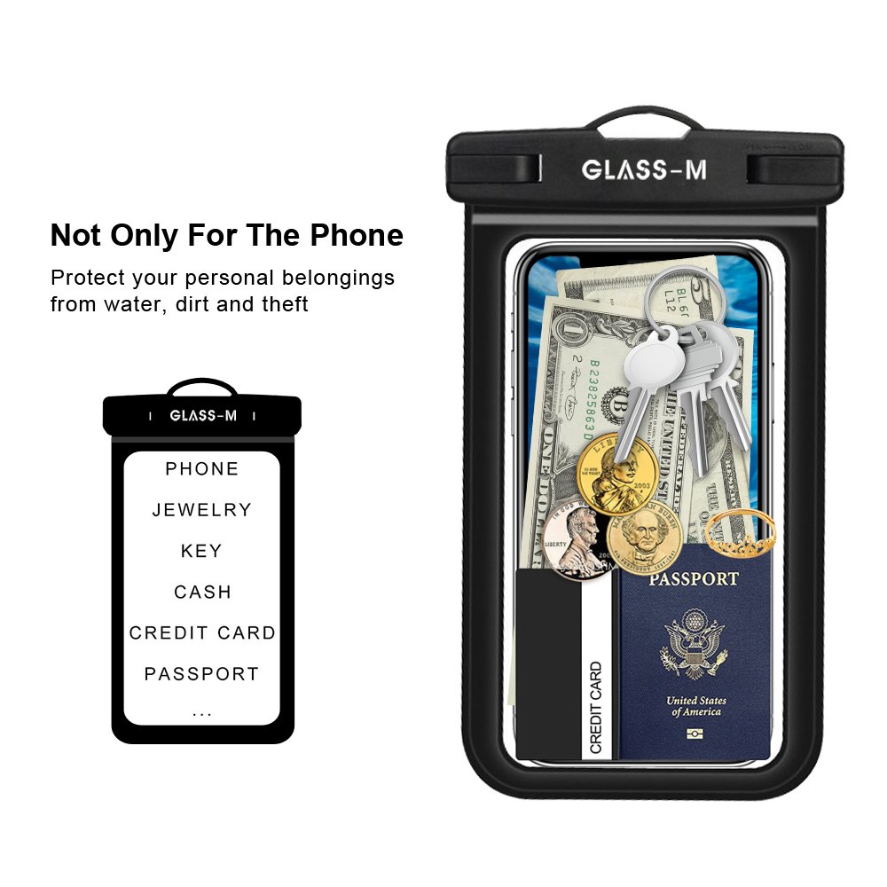 GLASS-M Universal Waterproof Case, Phone Dry Bag Pouch with Neck Strap for iPhone X/8/7/6/6S Plus, Samsung Galaxy S9/S8/S7 Edge/Note 8 6 5 4, Google Pixel 2 XL up to 6.0\