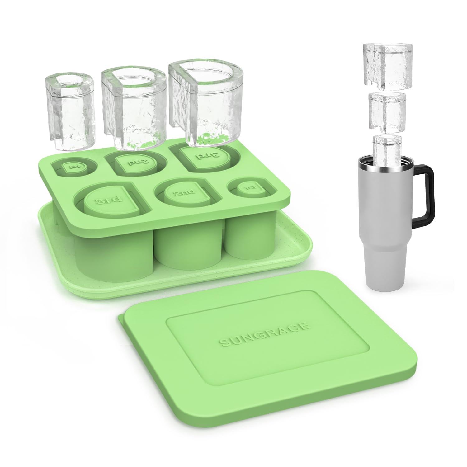 Ice Cube Tray For Stanley 30-40 Oz Tumbler Cup Silicone Hollow Cylinder Ice Mold With Lid For Ice Drink Whiskey Cocktail Blue