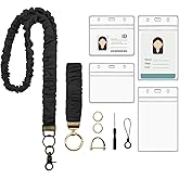 Dazhuocs Stretchy Scrunchie Lanyard for Id Badges, Cute Teacher Lanyard Keychain Wristlet with 4 Id Holders for Women,Nurses