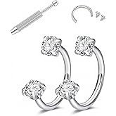 LAURITAMI 18G 20G Horseshoe Nose Rings Studs,Surgical Steel Nose Ring Pink Cubic Zirconia Nose Piercing,Internally Threaded Nose Rings For Women,Pink and Silver Zirconia