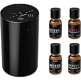 Airversa Waterless Essential Oil Diffuser Starter Kit with 4 x 10mL Hotel Scent Fragrance Oil, Battery Operated Mini Scent Air Machine Portable Diffuser for Home Car Office, AN8 Kit Black