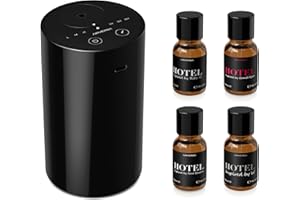 Airversa Waterless Essential Oil Diffuser Starter Kit with 4 x 10mL Hotel Scent Fragrance Oil, Battery Operated Mini Scent Air Machine Portable Diffuser for Home Car Office, AN8 Kit Black