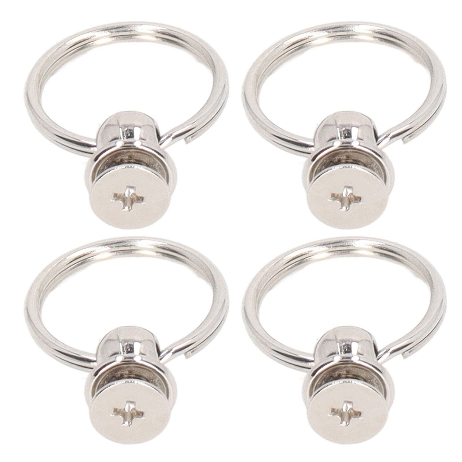 Tnfeeon Solid Brass Buttons Stud Screw Nail Screw Back Rivets,20 Sets Round Head Rivet with Pull Rings 8 X 19mm High Gloss Double Rings Silver Chicago Screws Nail for DIY LeatherCraft