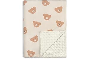 Bear Minky Baby Blanket 30 x 40 Inches for Boys Girls, Soft Plush Receiving Blanket with Dotted Back, Gift for Toddler Newbor