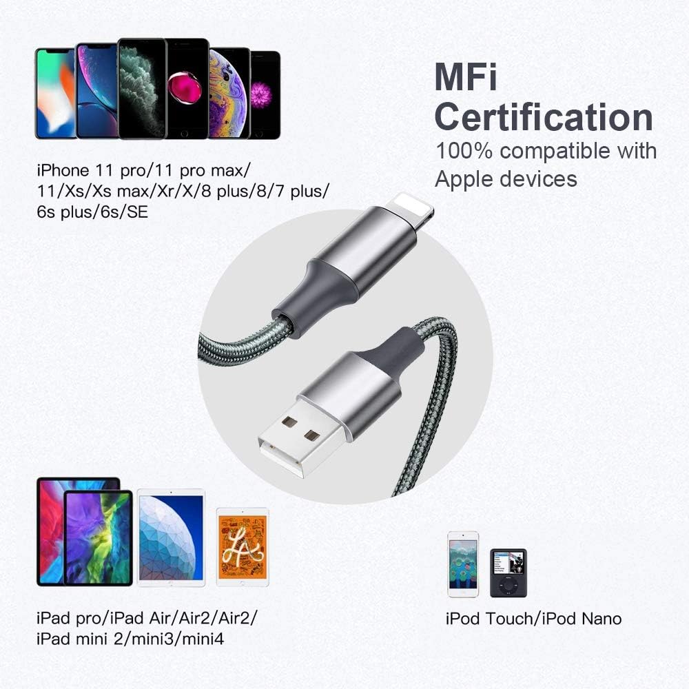 Guidit iPhone Charger MFi Certified Lightning Cable 5 Pack (3/3/6/6/10FT) Nylon Braided USB Charging Cable,data Transfer Cord,Compatible with iPhone 11/11 Pro Max/XS MAX/XR/XS/X/8/7/Plus/6S/iPad