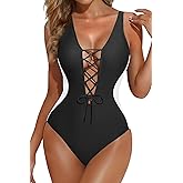 Aqua Eve Womens One Piece Swimsuits Tummy Control- Sexy Slimming Bathing Suit Color Block Lace Up Swimwear 2025