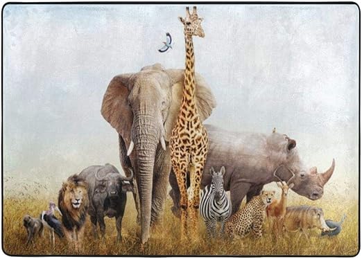 Alfombra de área de animales de safari africanos para sala de estar