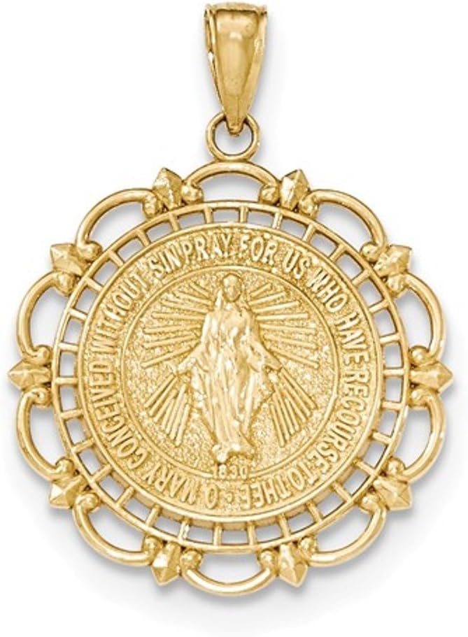 CKL International14k Yellow Gold Blessed Virgin Mary Miraculous Medal Pendant Charm