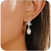 Pearl Earrings for Women Trendy, Dainty 14K Gold Plated CZ Pearl Drop Earrings Cute Dangle Earring Wedding Prom Jewelry Bridal Gifts for Her