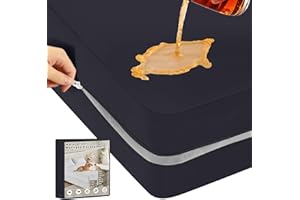 QUWOU Twin Waterproof Mattress Protector (8”-10” Depth) – Zippered Six-Sided Mattress Encasement Bed Cover, Noiseless Breathable Twin Mattress Cover, Machine Washable Waterproof Bed Protector, Black