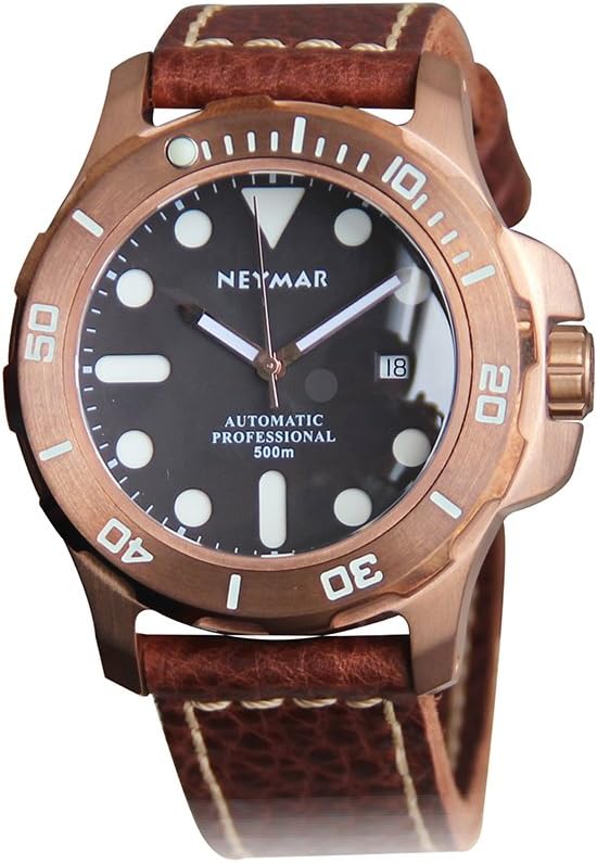NEYMAR 500m Diver Bronze Watch Italian Leather Strap Swiss Super Luminous