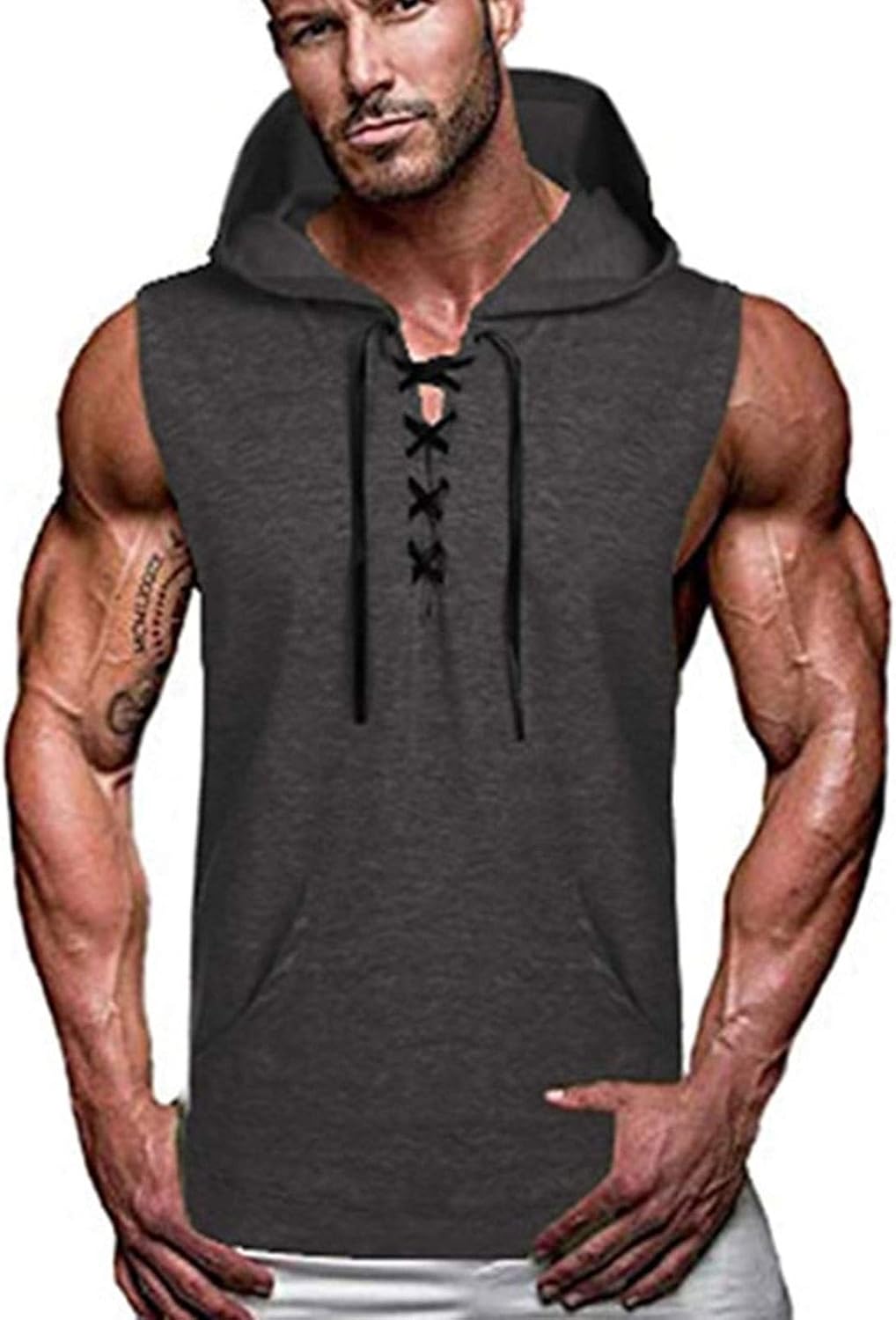 Men's Workout Cut Off Sleeveless Shirt Muscle Hooded Tank Tops Gym