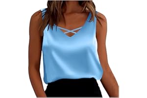 Aniywn Summer Satin Tank Tops for Women Business Cami Camisole Blouses Shirt V Neck Sleeveless Blouse Ladies Silky Tank Shirt