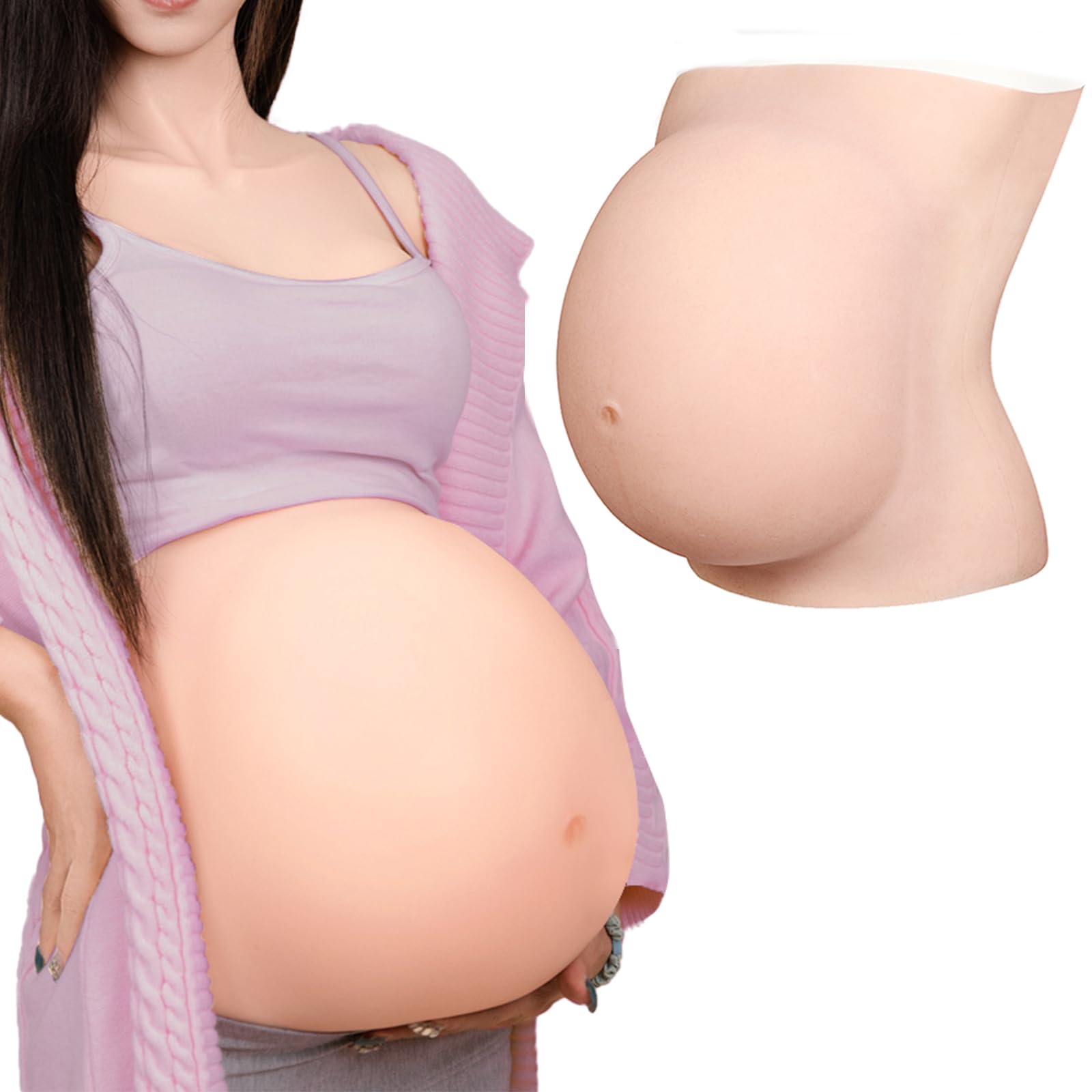 Photo 1 of MOTLEYBEAN Fake Pregnant Belly 6-9 Months Artificial Silicone Pregnancy Belly Lifelike Skin for Actor Performance Maternity (Brown,9 Months)