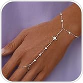 Silver Gold Ring Hand Chain Bracelet for Women non Tarnish Star Dainty Bracelets Hand Chain Ring Stackable Chains Bracelet