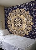 New Launched Blue Gold Passion Ombre Mandala Tapestry By Madhu International, Boho Mandala Tapestry, Wall Hanging, Gypsy Tapestry,Multicolor,85 X 89 inches