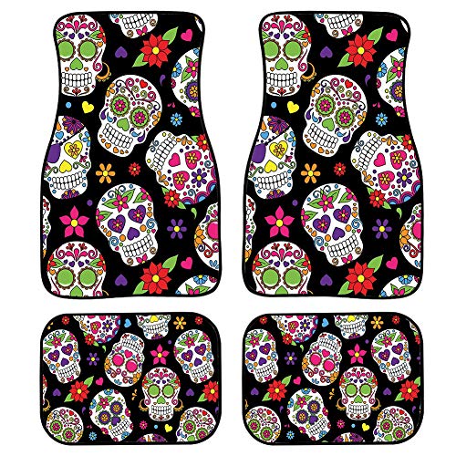 BIGCARJOB Sugar Skull All Weather Car Floor Mat Easy Washable Auto Protection Rugs fit Most Car Van SUV Sedan 4piece Set - Thumbnail 3