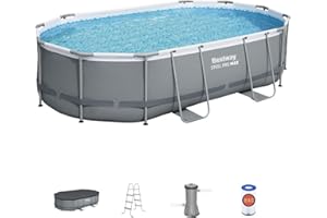 Bestway Steel Pro MAX 16' x 10' x 42" Above Ground Pool, Oval Metal Frame Outdoor Swimming Pool Set with Filter Pump, Ladder, and Cover, Gray
