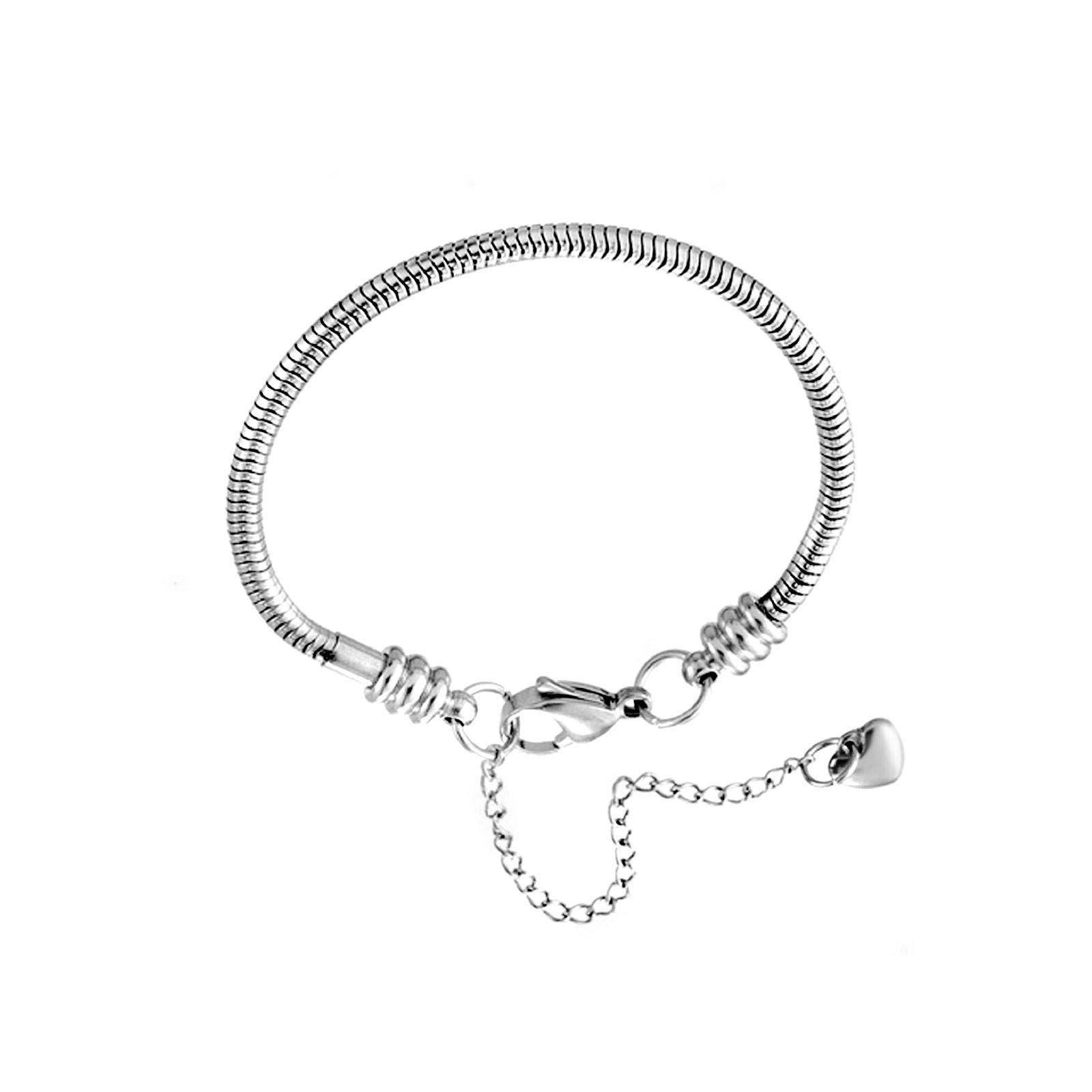 KunBead Jewelry Stainless Steel Heart Clasp Snake Chain Charm Bracelets for Women Girls