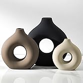 Vanselia Ceramic Vase Home Table Decor - Flower Vases Set of 3 Small Living Room Centerpiece Decorations for Shelf Bedroom Office Kitchen Dining Desk Modern Aesthetic Farmhouse Decorative (Classic)