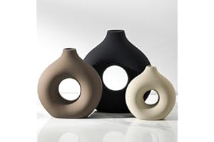 Vanselia Ceramic Vase Home Table Decor - Flower Vases Set of 3 Small Living Room Centerpiece Decorations for Shelf Bedroom Of