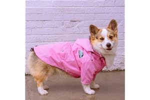 JizahPET Dog Raincoat, Zip Up & Button Closed Design, Waterproof and Windproof Portable Rain Jacket, with Hood and Adjustable Drawstring Dog Fans Trend Raincoat (Pink, 4X-Large)