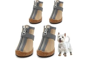 JZXOIVA Dog Shoes for Small Dogs, Waterproof Dog Boots Paw Protector for Hot Pavement Winter Snow, Dog Booties with Reflective Strips Rugged Anti-Slip Sole for Hardwood Floors Outdoor Walking Khaki Size 3