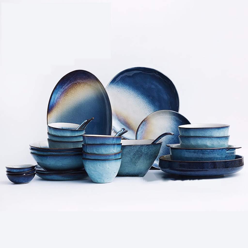 WLNKJ Ceramics Dinner Sets,Bowl/Dish/Spoon|Starry Sky Gradient Texture Dinnerware Set,Retro Kiln Glaze Porcelain Combination Set,24pieces