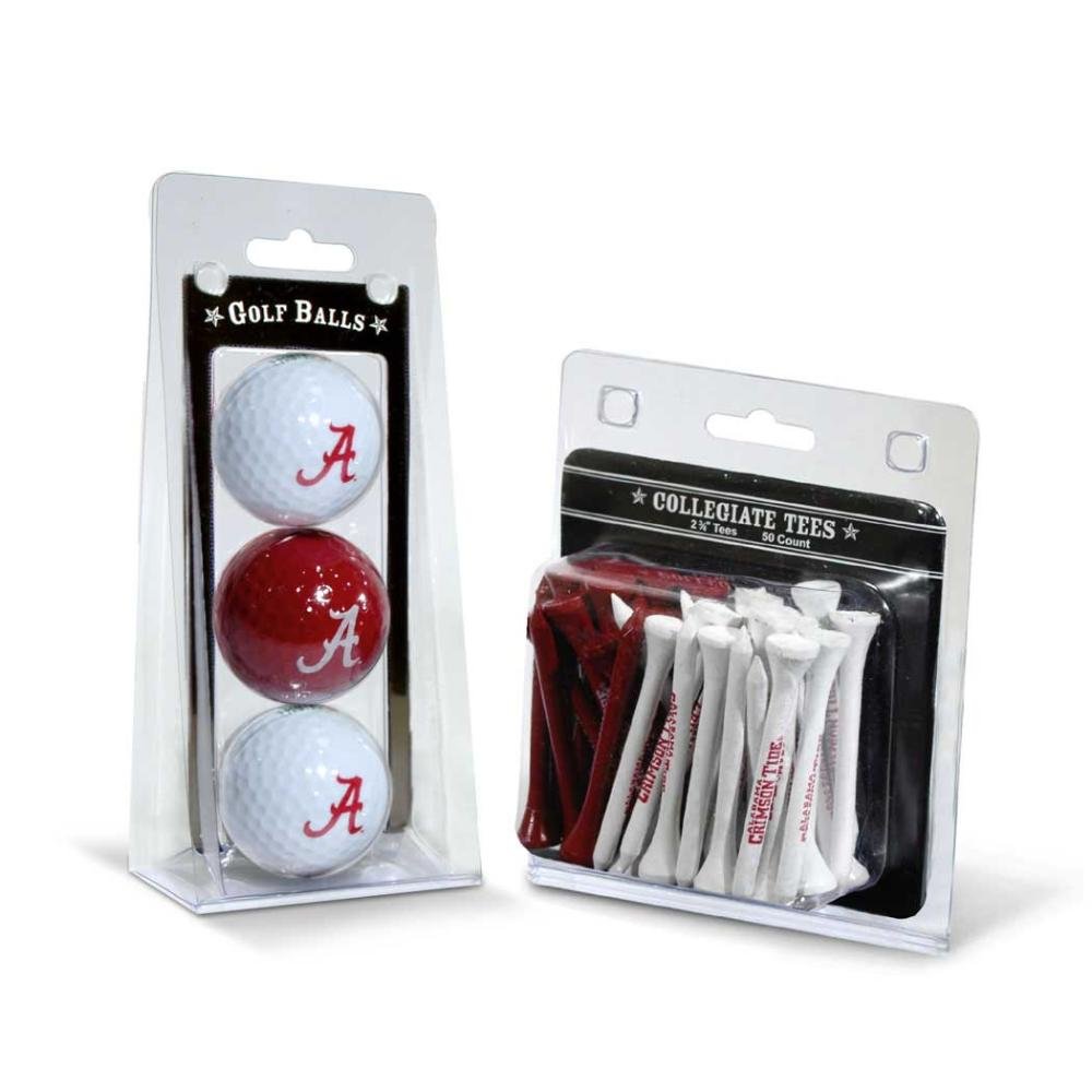 Team Golf NCAA Alabama Crimson Tide 3 Golf Balls And 50 Golf Tees Logo Imprinted Golf Balls (3 Count) & 2-3/4" Regulation Golf Tees (50 Count), Multi Colored