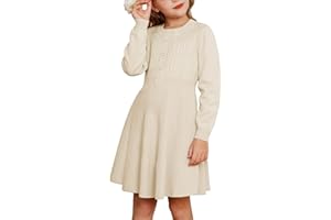 GRACE KARIN Girl Dress Long Sleeve Sweater Ruffle Button Front Knit Casual Fall Winter Dresses for Girls 5-12