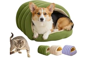 GENERIC Cat Dog Cave Bed, 2026 New Winter Cave for Dog and Cat, Warm Plush Covered Cat House with Removable Cushion, Soft Sleeping Bed for Indoor Cats (Green, Medium)