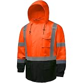 fortresswear Hi Vis Rain Jackets for Men Reflective Waterproof High Visibility Class 3 Safety Rain Coat with Black Bottom