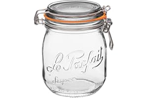 Le Parfait Super Jar, Canning Jars, 750mL French Glass Canning Jar w/Round Body, Glass Jars w/Airtight Lid, Canning Jar Wide Mouth, Glass Jar w/Lid, Clear Jars, Clear Glass Jar (24oz/Pint & Half, 1pk)