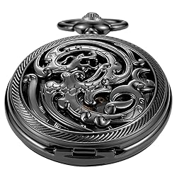 Whodoit Black Screw Design Mechanical Pocket Watch