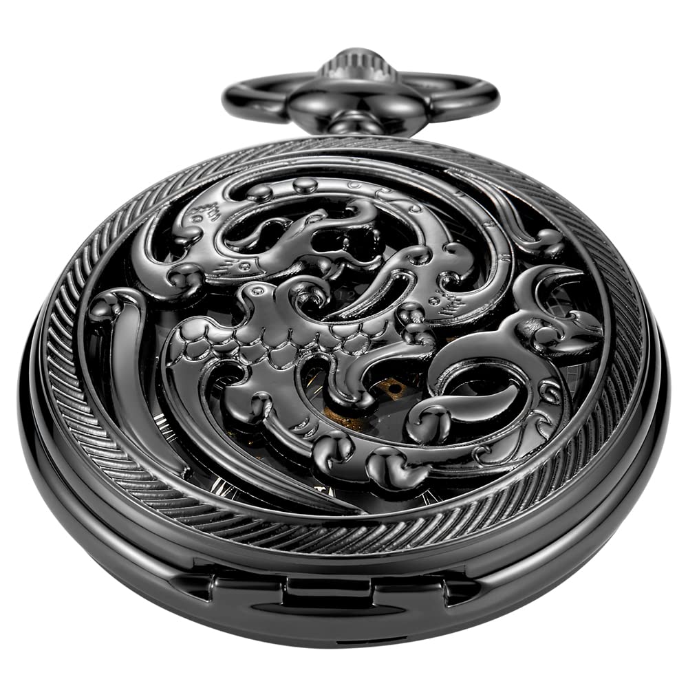 Whodoit Black Screw Design Mechanical Pocket Watch
