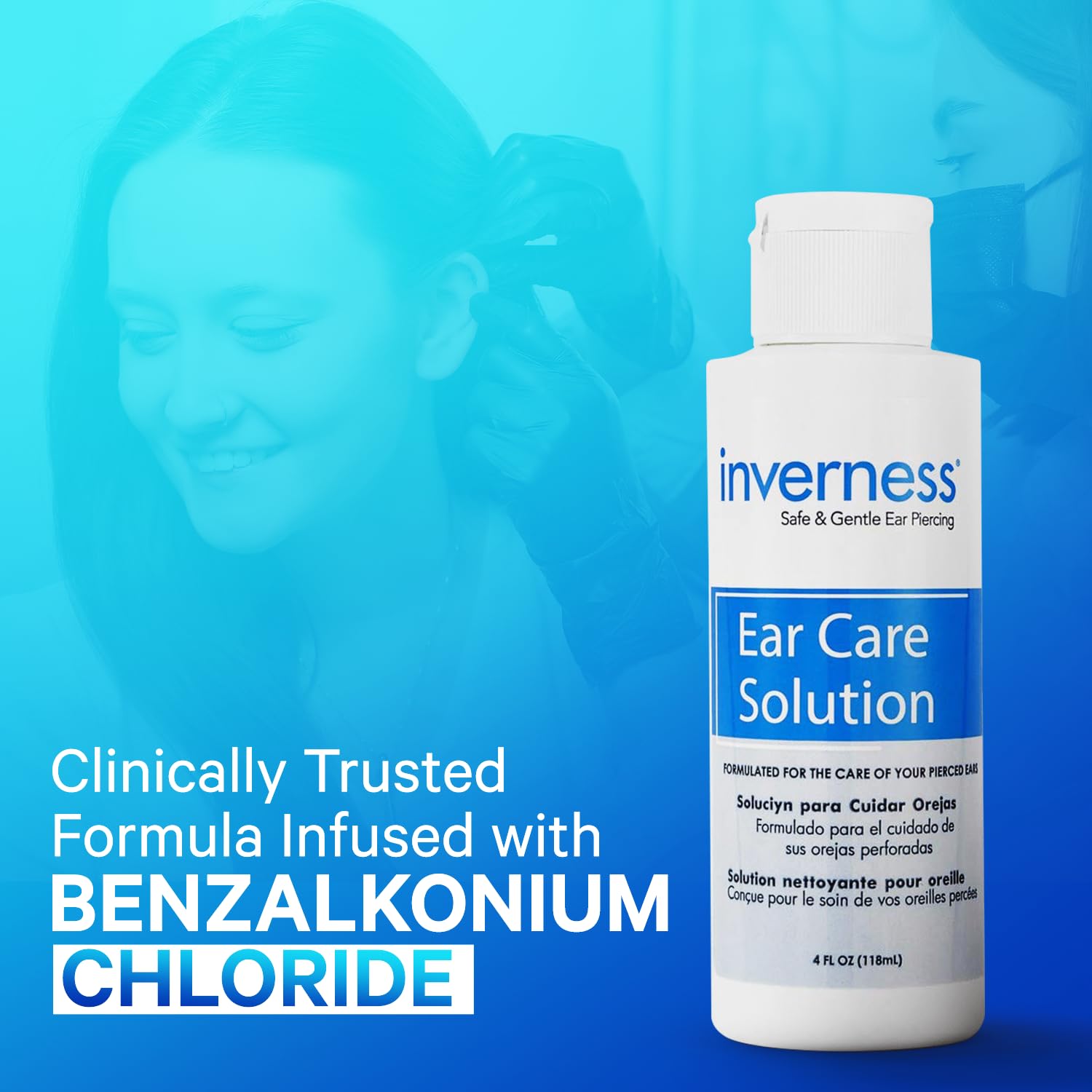 INVERNESS After Piercing Ear Care Solution 4 Oz 2-Pack – Gentle Piercing Care For Newly Pierced Ears