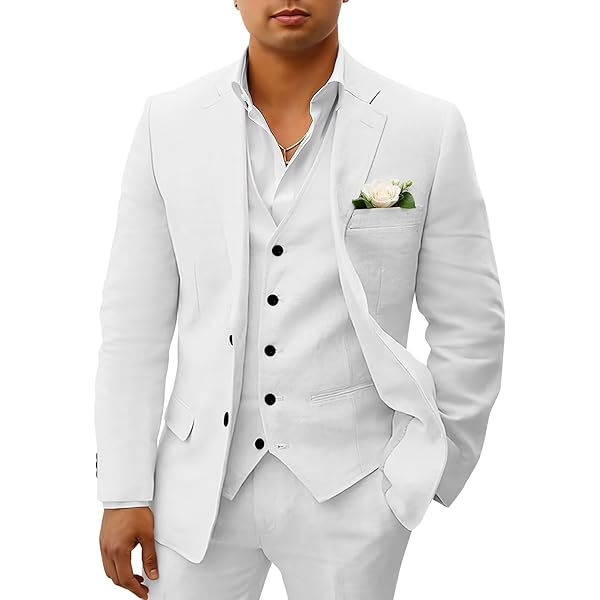 Tiavllya Men Suits Linen Beach Wedding Suits Piece Groomsman