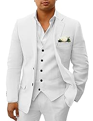 HUUTOE Mens Linen Suits 3 Piece Beach Wedding