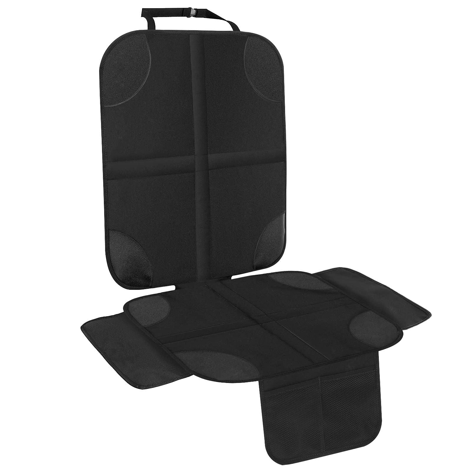 HONZUEN Baby Car Seat Protector Mat, Universal Thick & Waterproof Car Seat Cover with Non-Slip Back & Mesh Pocket, ISOFIX Compatible Child Seat Protector for Kids, Pets (1 Pack, Black)