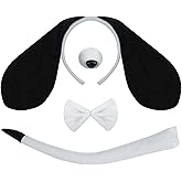 Mototo Dog Costume Set 4 PCS Puppy Animal Costume Black and White Dog Ears Headband and Tail Nose Bow Tie Accessories for Adult Halloween Christmas Theme Party Animal Cosplay