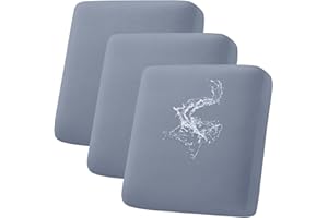 hyha Waterproof Couch Cushion Covers, Stretch Sofa Couch Seat Slipcover for Dog Washable, Non-Slip Waterproof Outdoor Cushion Covers for Patio Furniture Replacement (3 Pieces, Grey)