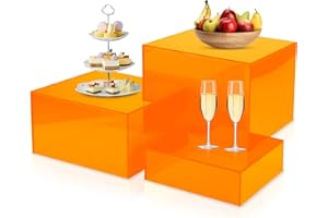 Bouiexye Orange Buffet Risers 3Pcs Acrylic Boxes Display Risers for Buffet Table Parties Weddings Catering Dessert (6''x7''x8'')