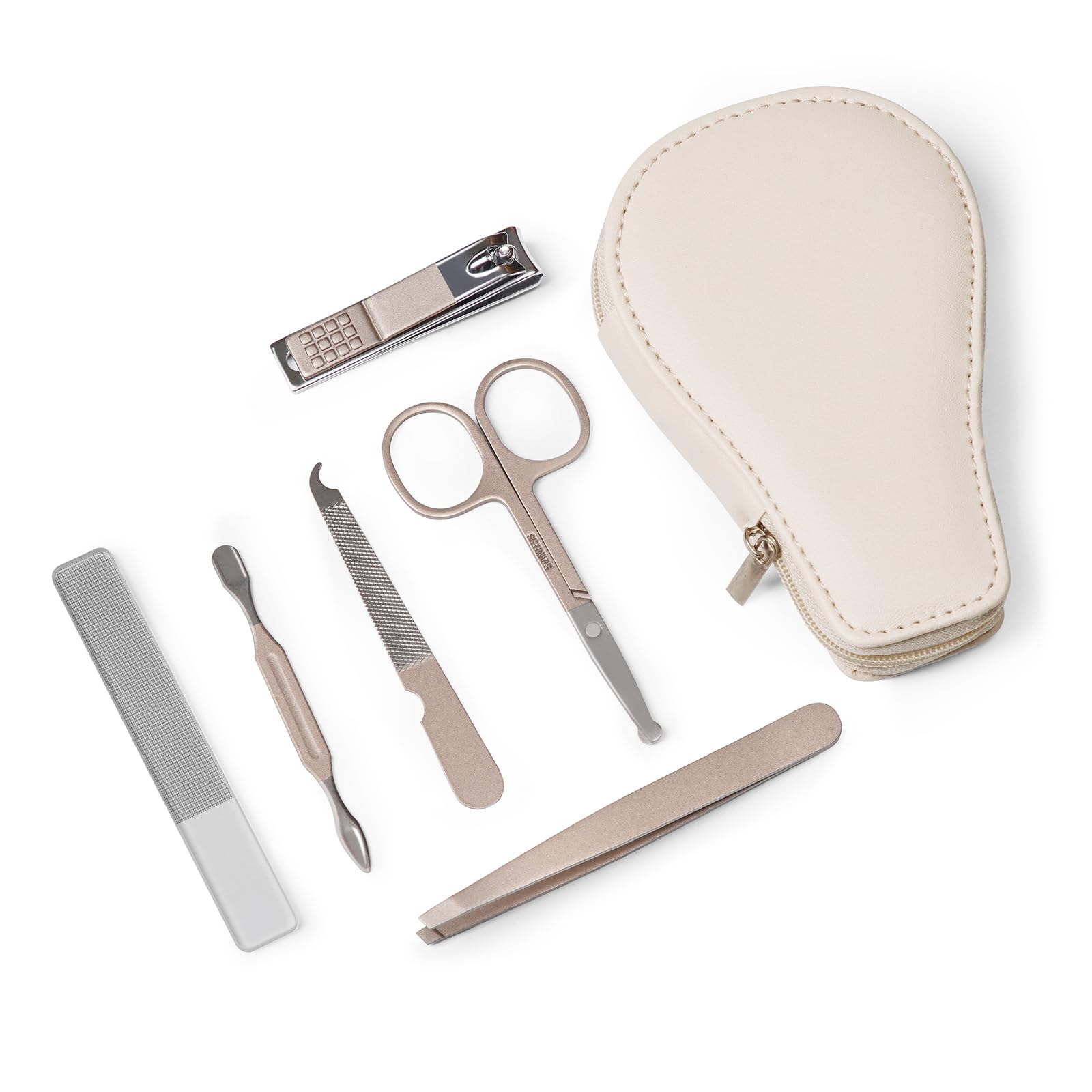 haakaa Baby Nail Clippers, 6-in-1 Baby Nail Care Kit with PU Storage Case, Nail Scissor, Cuticle Pusher, 2 Nail Files, Nail Clipper & Tweezer, Baby Manicure Set for Babies, White