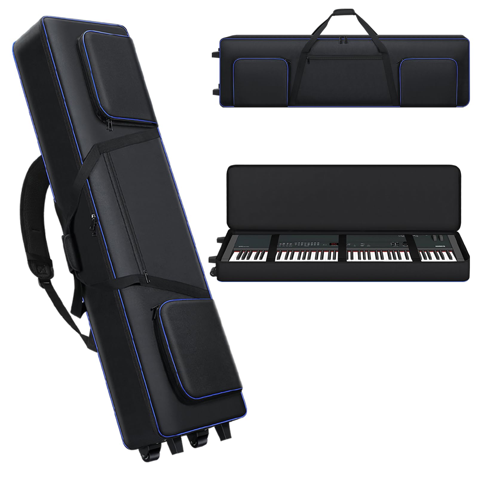 Photo 1 of tingroun 88 Key Keyboard Case With Wheels| Portable Padded 88 Piano Case |53" x14"x7"| Rolling Keyboard Gig Bag with Handles & Adjustable Shoulder Straps| Sturdy 88 Key Keyboard Bag With 3 Pockets