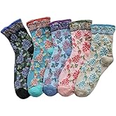 Vintage Style Crew Socks with Cute Floral Cuff for Women