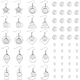 FASHEWELRY 20pcs Stainless Steel Earring Bezel Trays Geometric Blank Bezel Setting Heart Moon Round Earrings Bezel with Round Glass Cabochons for DIY Jewelry Making, 10 Shapes, Geometry Style