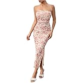 Milumia Women's Floral Strapless Bodycon Maxi Dress Summer Mesh Tube Top Dresses