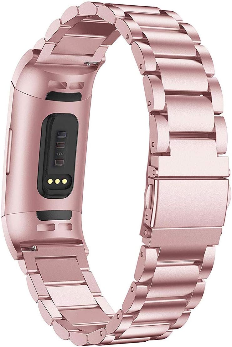 Maxjoy Compatible with Fitbit Charge 4 / Charge 3 Bands, Charge 3 SE Metal Band Small Large Stainless Steel Bracelet Strap Replacement for Fitbit Charge 4/ Charge 3/ Charge 3 SE Wristband