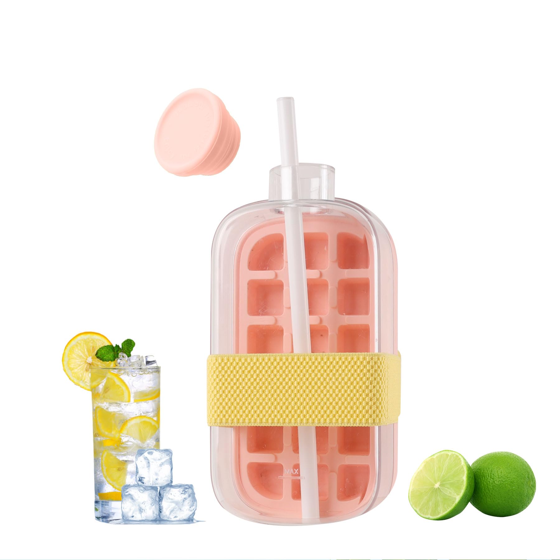Photo 1 of 800ML My Crush Cup, YFJOLEN 2 in 1 Ice Cube Water Bottle with Straw for Cool Summer, Zero Touch Press Ice Cube Mold Tray for Coffee Juice Gym Outdoor Travel