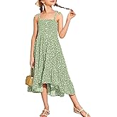Rolmama Girls Summer Dress Kids Sleeveless Tie Strap Boho Beach Midi Dress Smocked Ruffle Flowy Sundresses